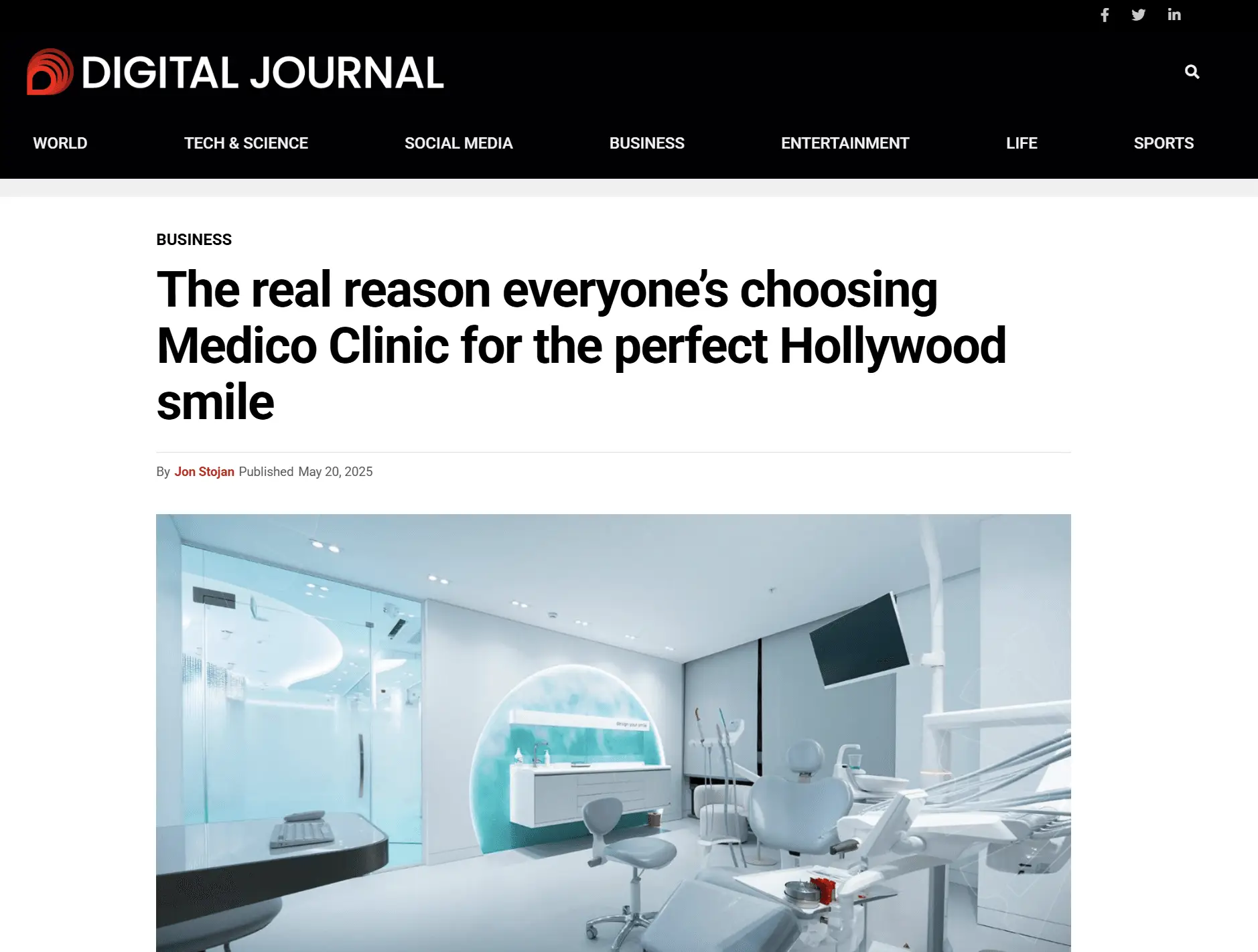 Medico Clinic Featured in Digital Journal as a Global Leader in Hollywood Smile Makeovers
